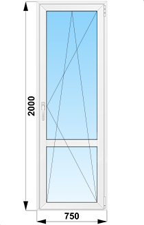 Балконная  дверь поворотно-откдная стеклянная  с импостом 750x2000